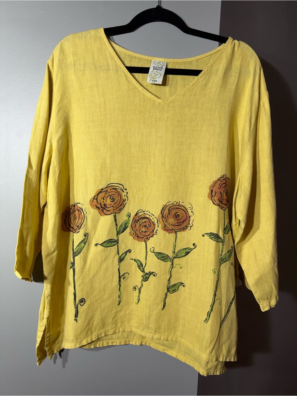 Hand-Painted Floral V-Neck Tunic in Yellow